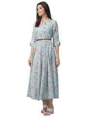 Blue Rayon hightwist Printed Blue Women's Dress