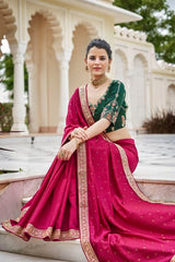 Dark Pink Color Sequined Swarovski Saree