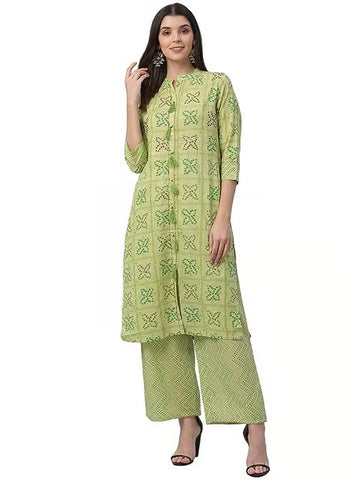 Green All Over Foil Printed And Sequin Embroidered Kurta With Pants