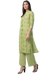 Green All Over Foil Printed And Sequin Embroidered Kurta With Pants