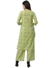 Green All Over Foil Printed And Sequin Embroidered Kurta With Pants