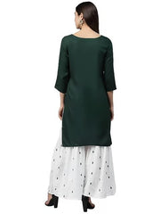 Green Women Rayon Printed Straight Kurta With Sharara