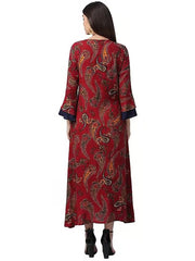 Maroon Printed Rayon Women's Dress