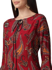 Maroon Printed Rayon Women's Dress