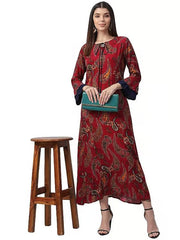 Maroon Printed Rayon Women's Dress