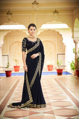 Navy Blue Color Sequined Swarovski Saree