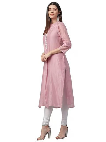 Peach Chanderi Solid Women's Kurta