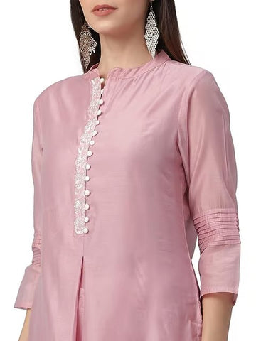 Peach Chanderi Solid Women's Kurta