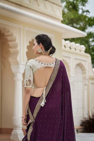 Purple Color Sequined Swarovski Saree